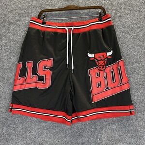 Chicago Bulls Shorts Mens Large Black Red NBA Basketball Ultra Game Mesh Patch